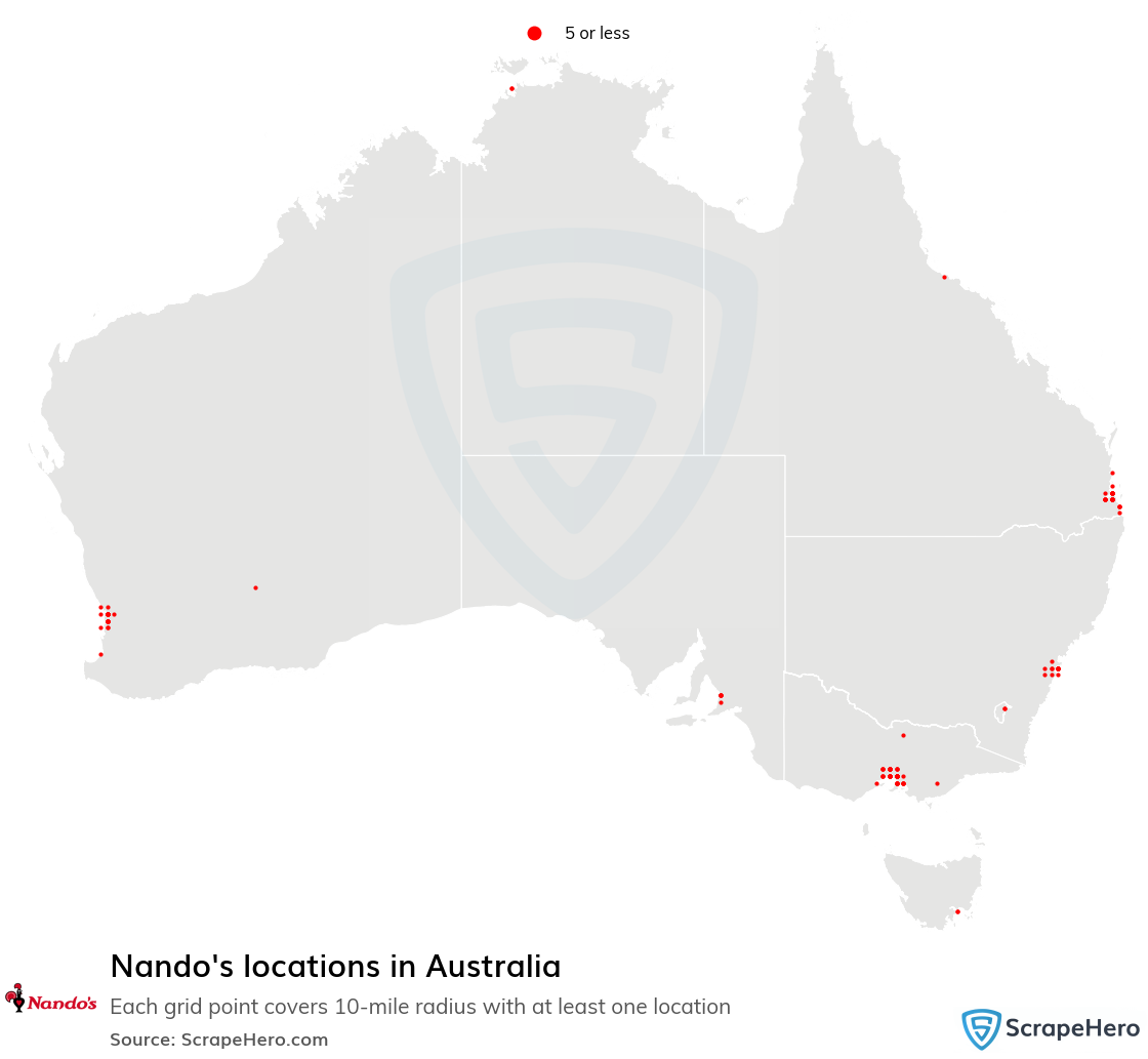 Map of Nando's restaurants in Australia