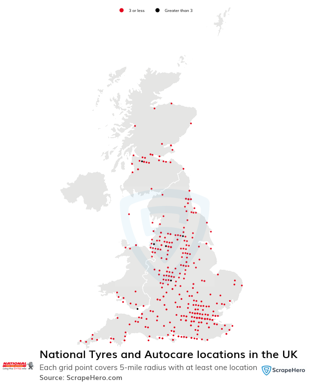 Map of National Tyres and Autocare dealerships in the United Kingdom
