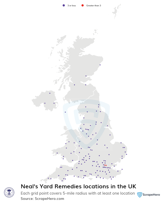 Map of Neal's Yard Remedies stores in the United Kingdom