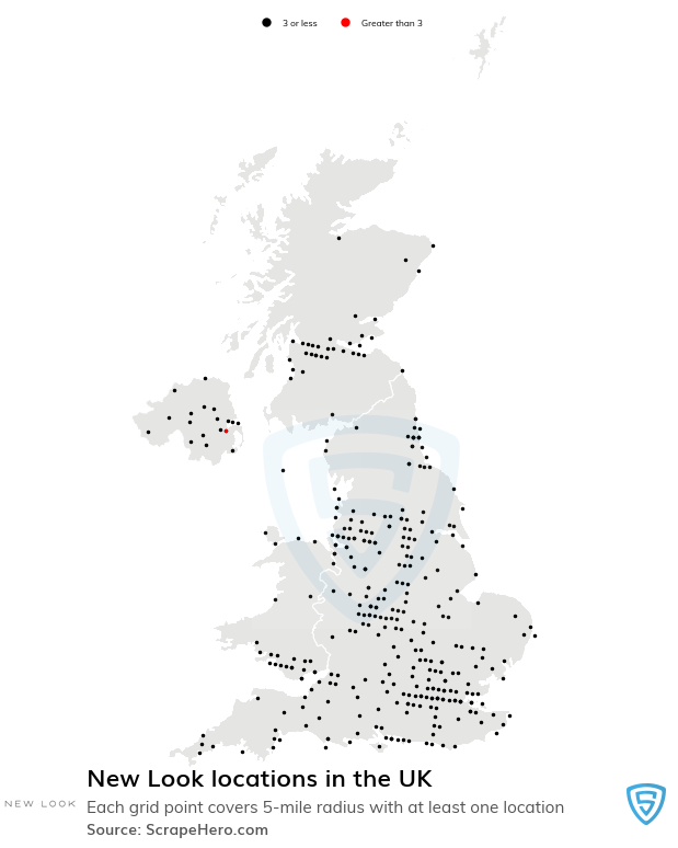 Map of New Look stores in the United Kingdom