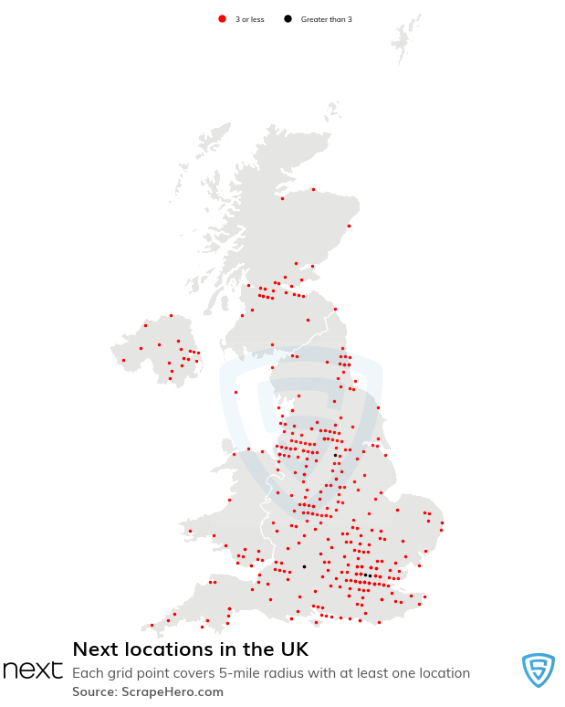 Map of Next stores in the United Kingdom