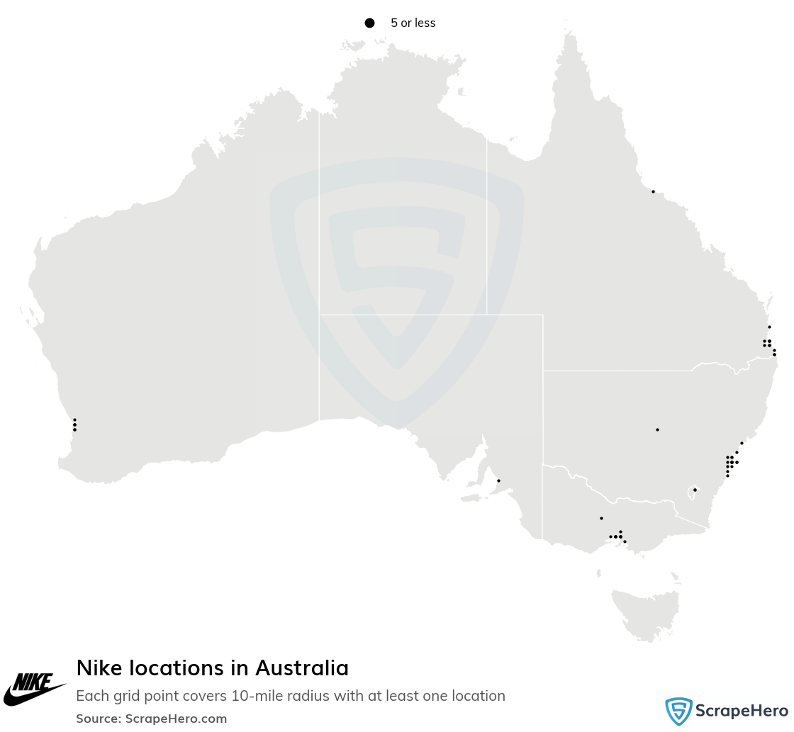 Map of Nike stores in Australia