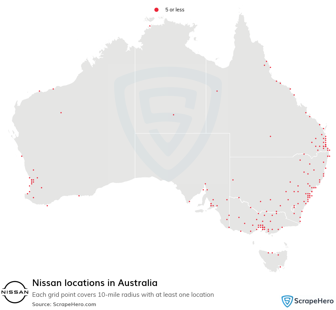 Map of Nissan locations in Australia