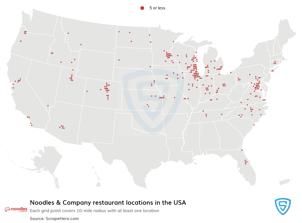 Map of Noodles & Company locations in the United States in 2022