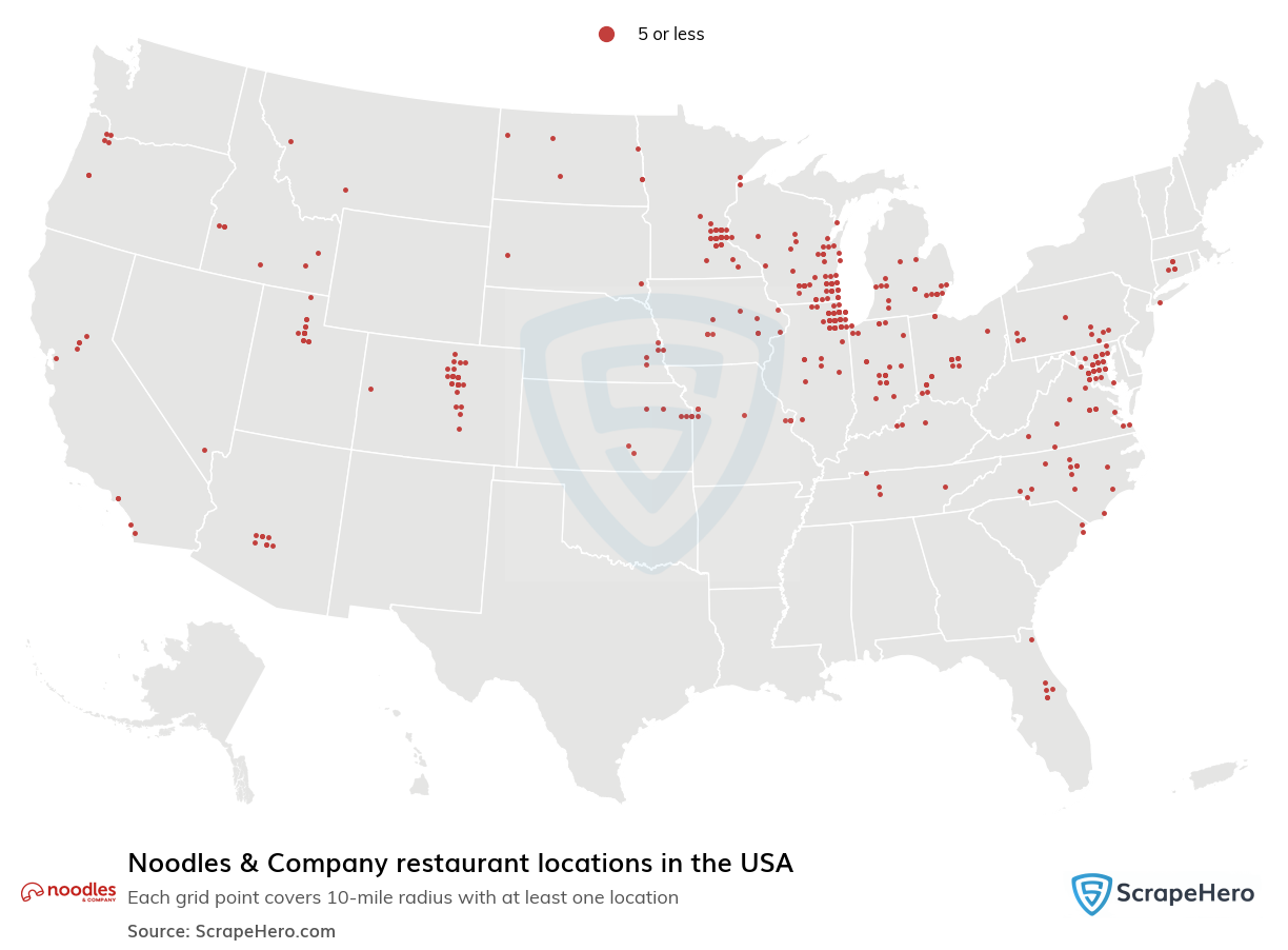 Map of Noodles & Company restaurants in the United States