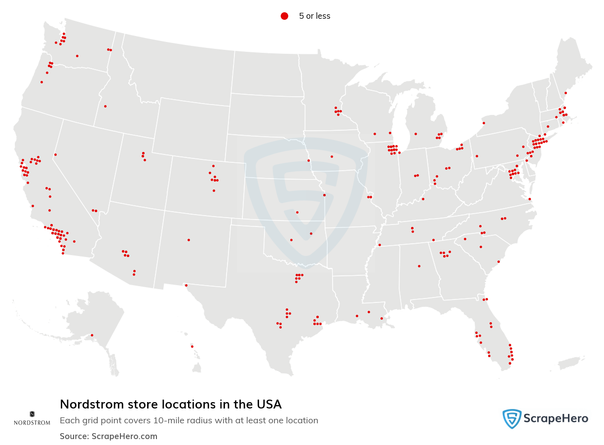 Map of Nordstrom stores in the United States