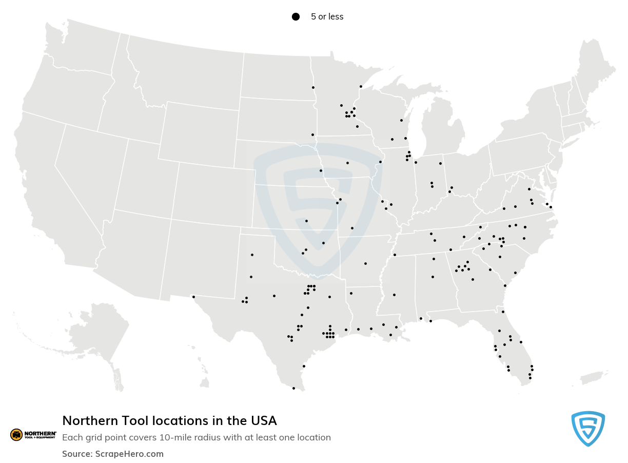 Map of Northern Tool locations in the United States