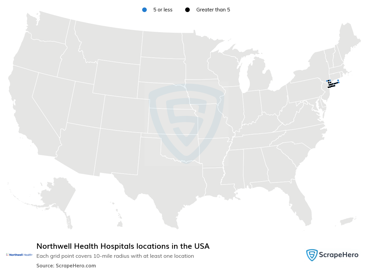 Map of Northwell Health Hospitals locations in the United States