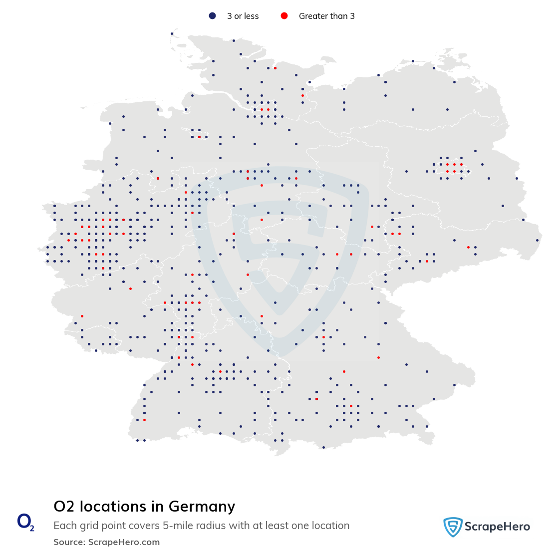 Map of O2 locations in Germany