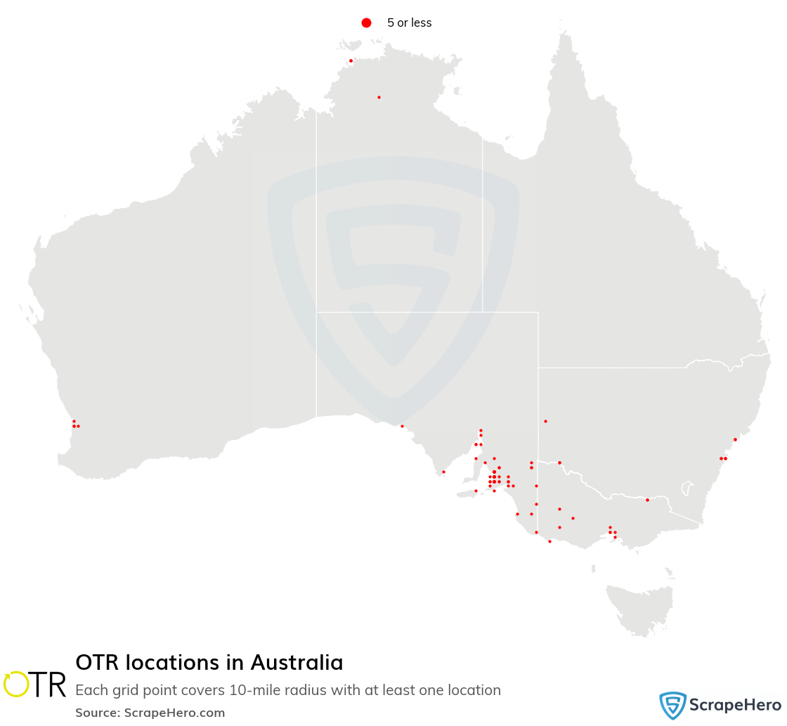 Map of OTR locations in Australia