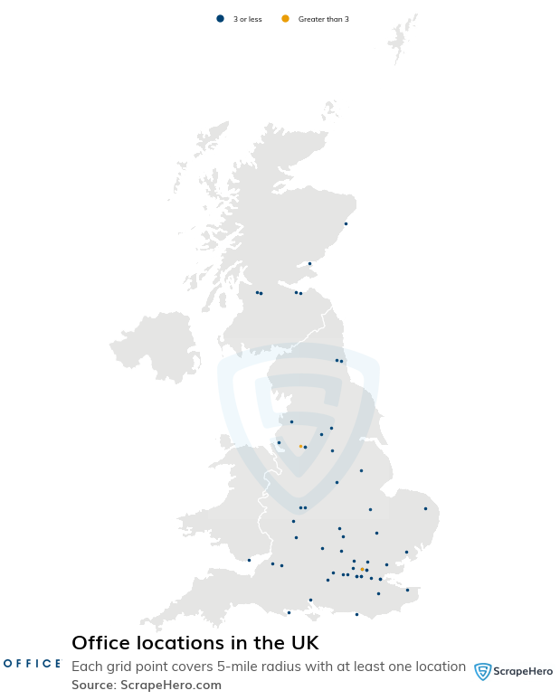 Map of Office stores in the United Kingdom