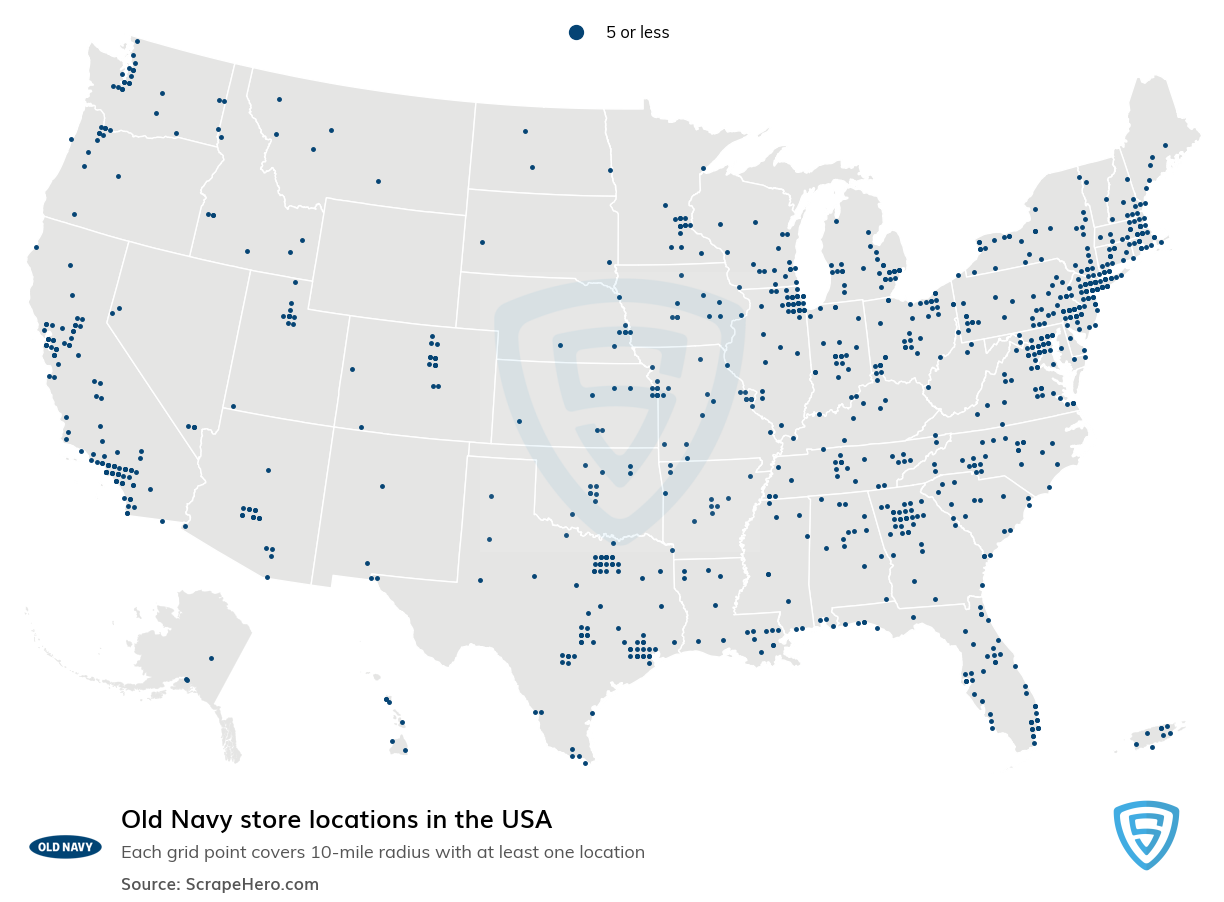 Map of Oldnavy stores in the United States