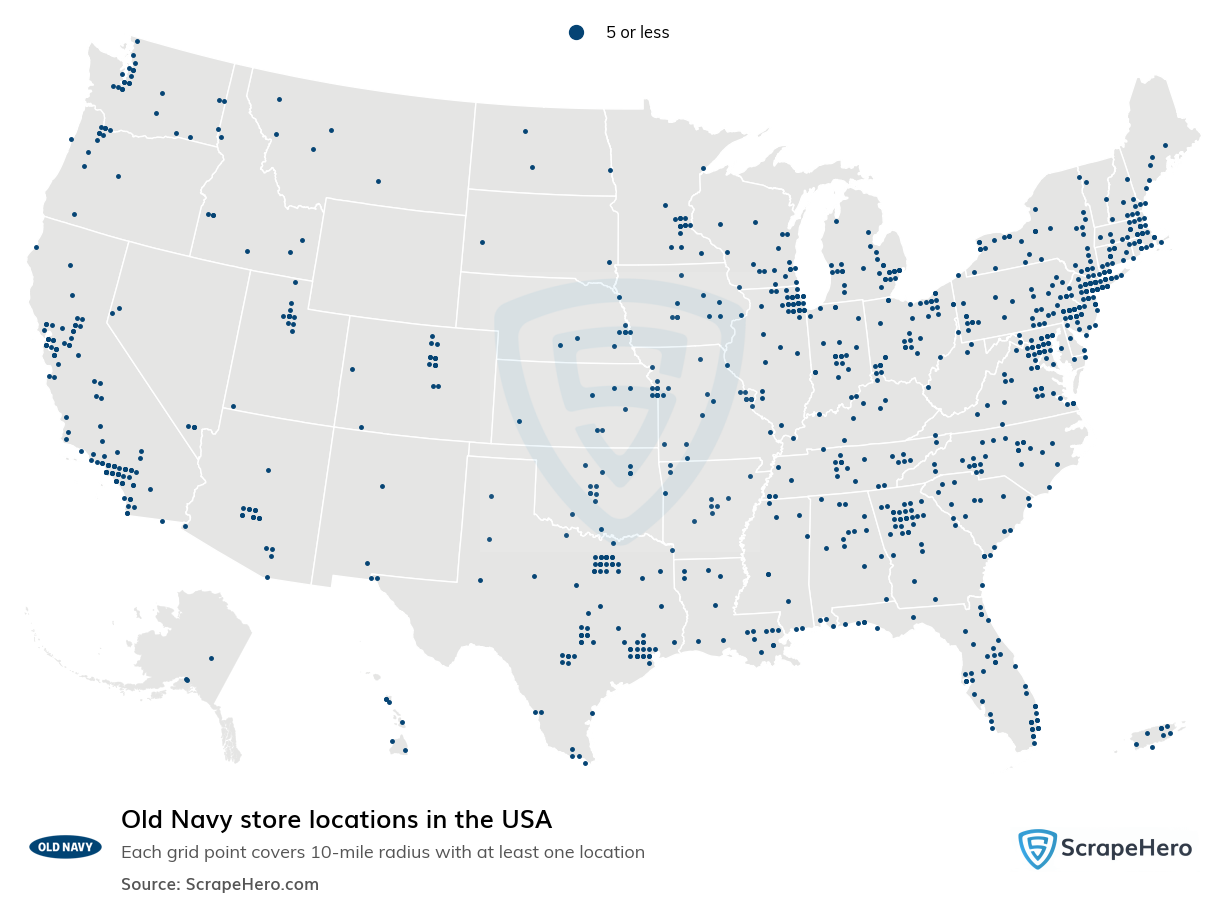 Map of Oldnavy stores in the United States