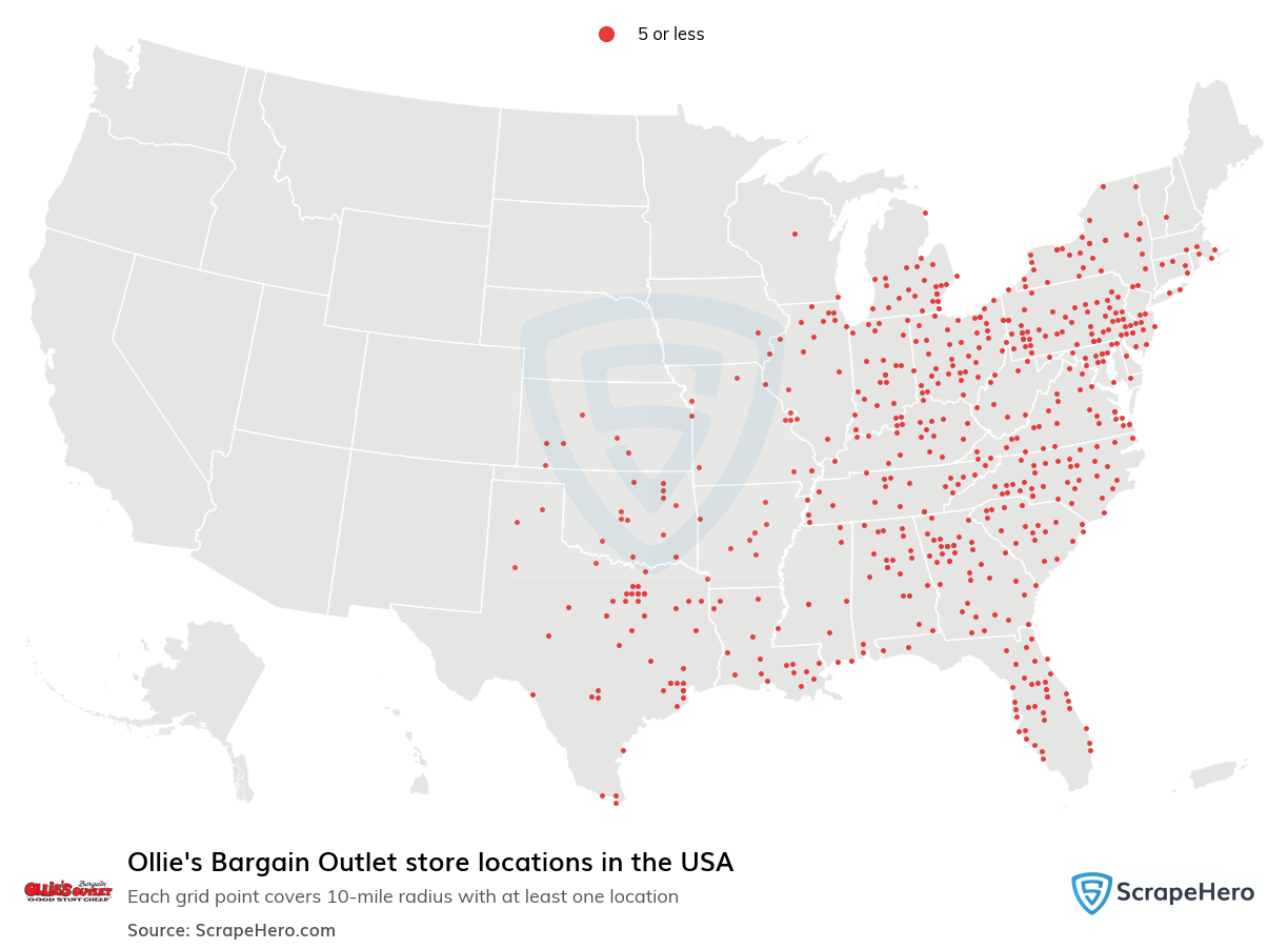 Map of Ollie's Bargain Outlet stores in the United States