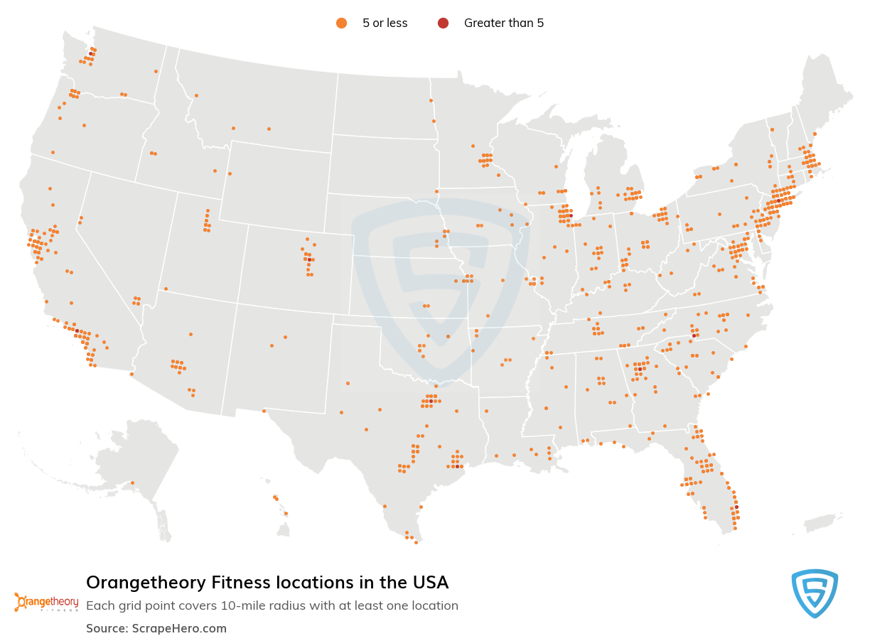 Map of Orangetheory Fitness locations in the United States