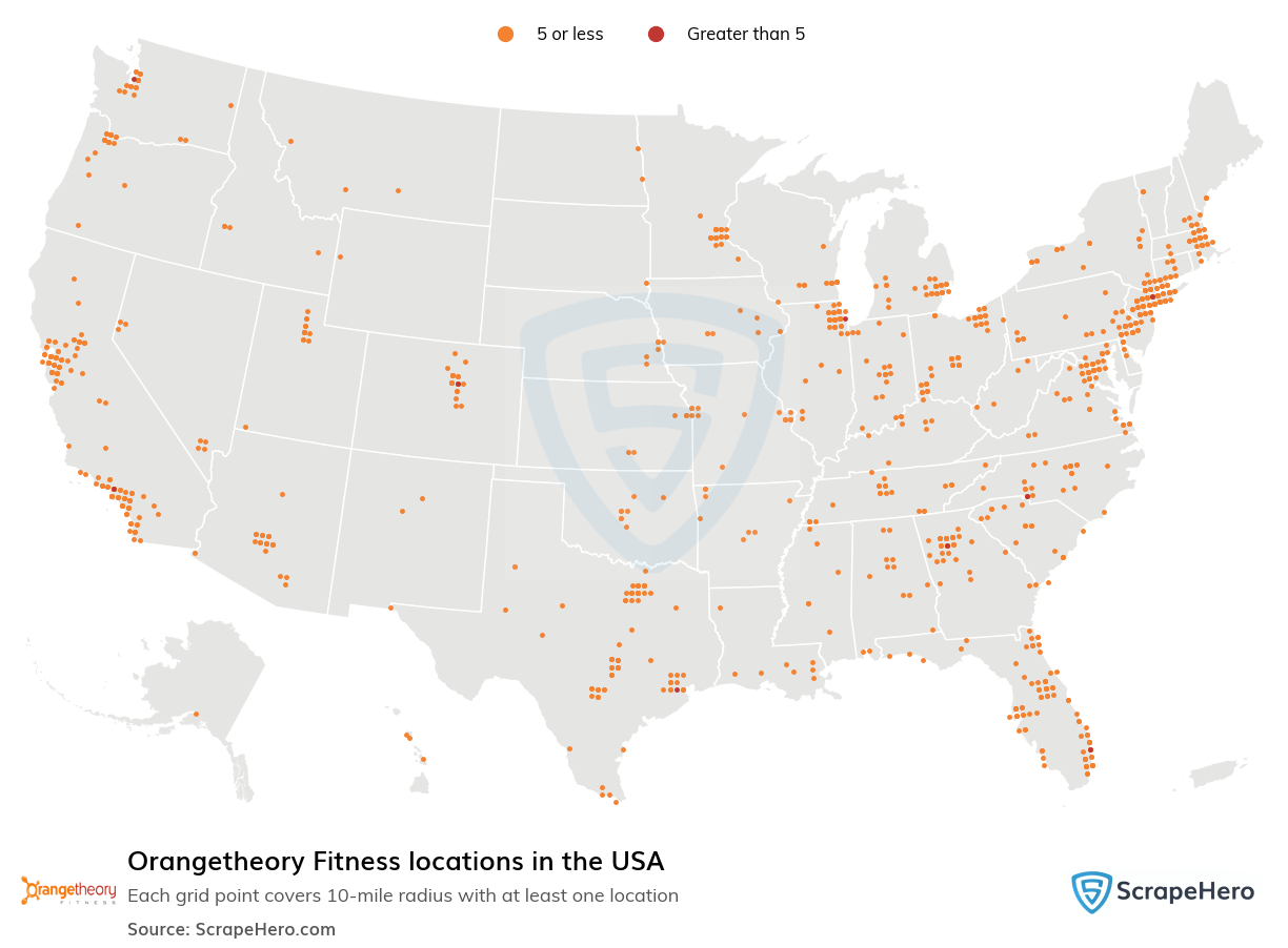 Map of Orangetheory Fitness locations in the United States