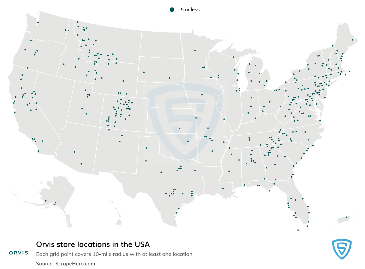 Map of  locations in the United States in 2025