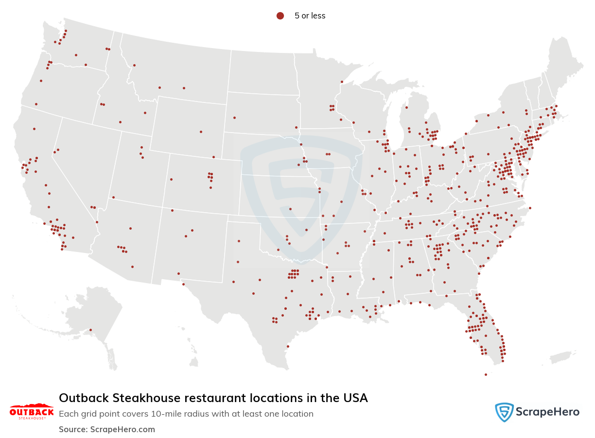 Number of Outback Steakhouse locations in the USA in 2024 ScrapeHero