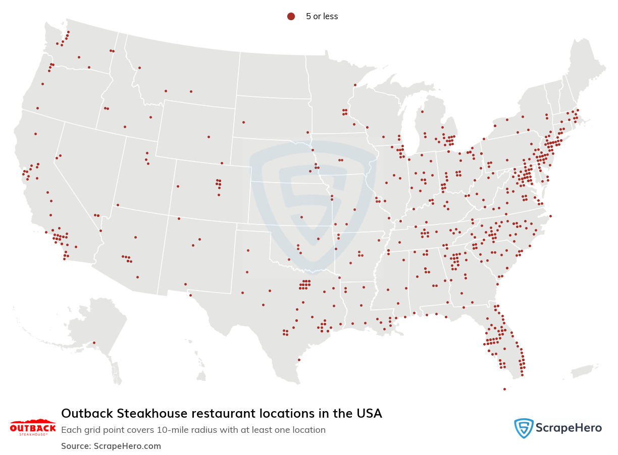 Map of Outback Steakhouse restaurants in the United States