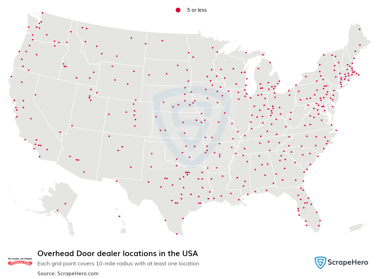 Map of Overhead Door dealers in the United States