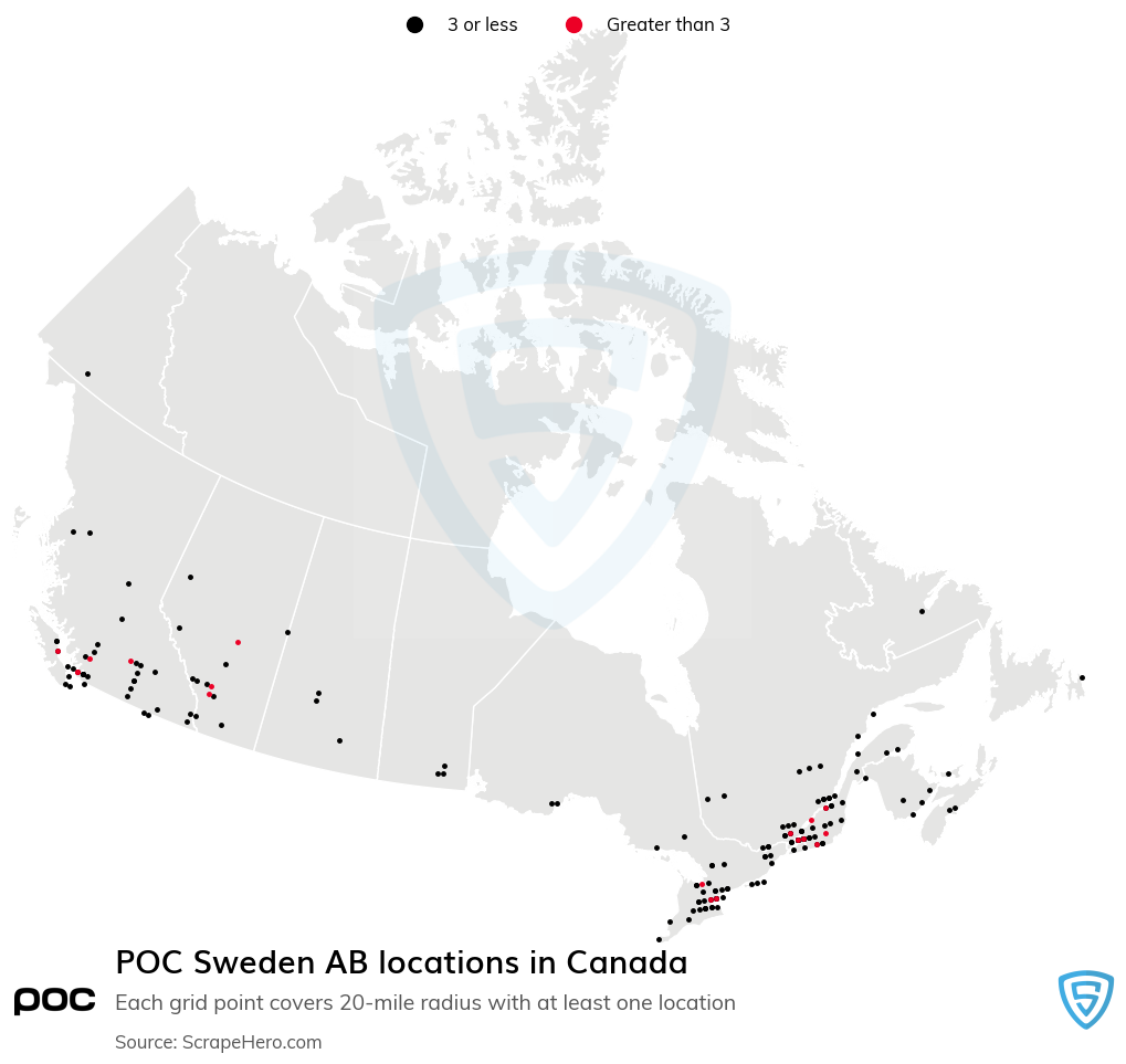 Map of POC Sweden AB dealers in Canada
