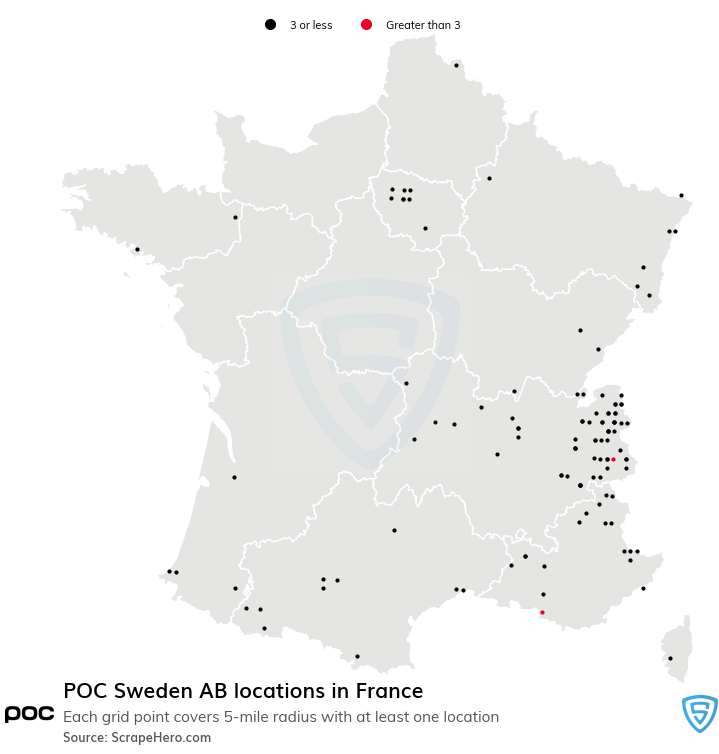 Map of POC Sweden AB dealers in France