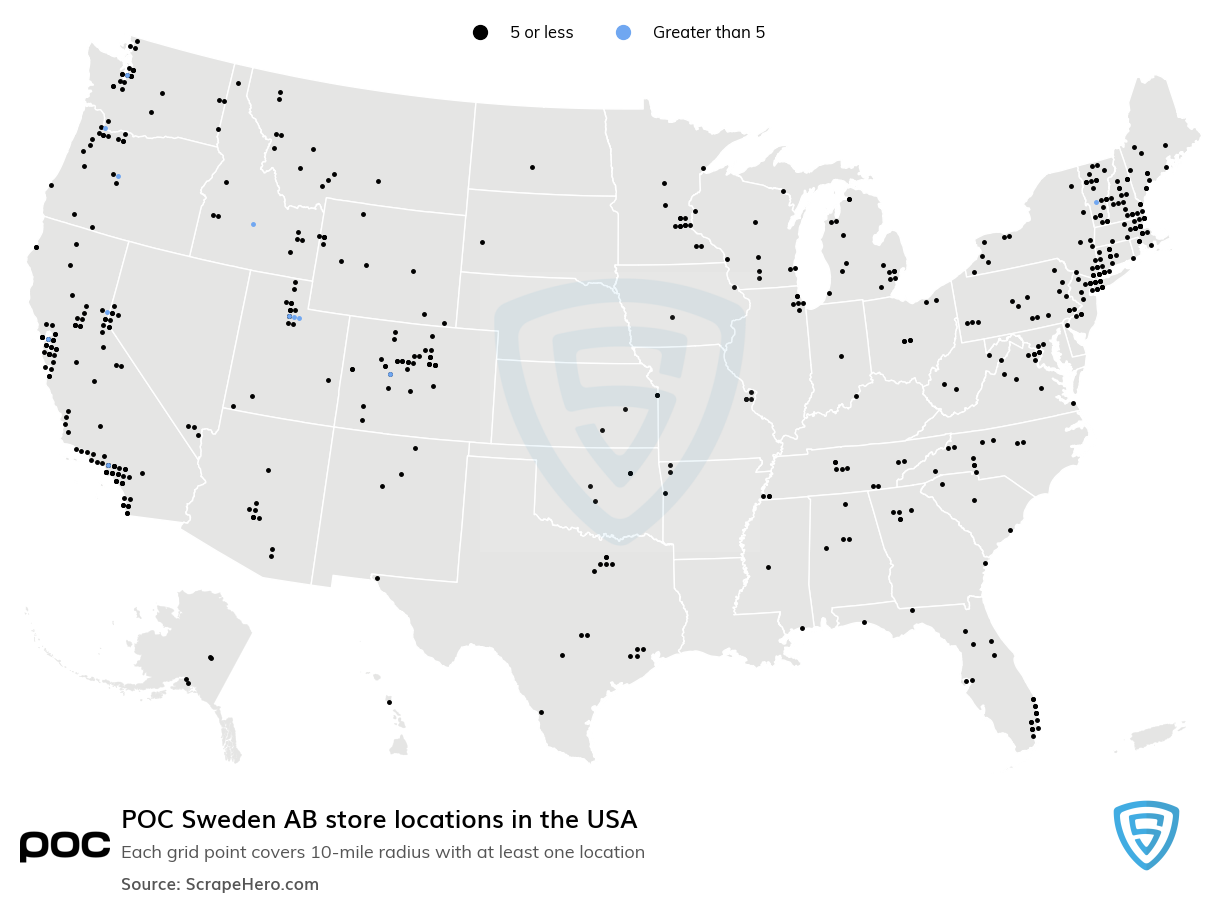 Map of POC Sweden AB stores in the United States