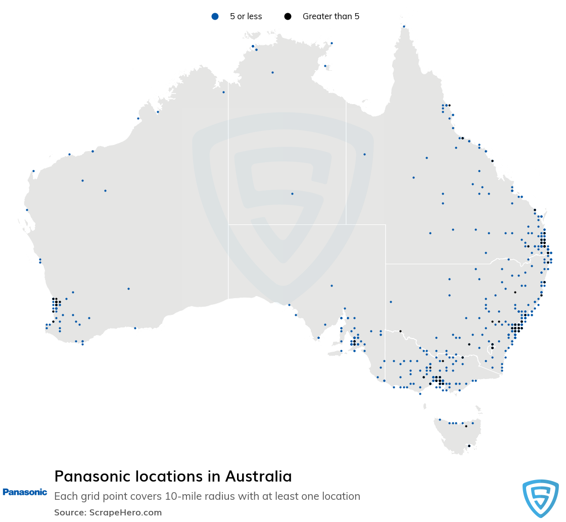 Map of Panasonic locations in Australia in 2021