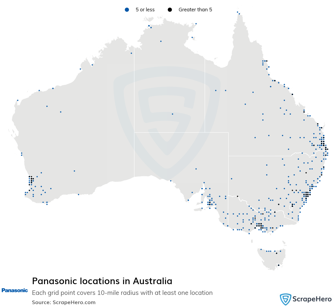 Map of Panasonic dealers in Australia