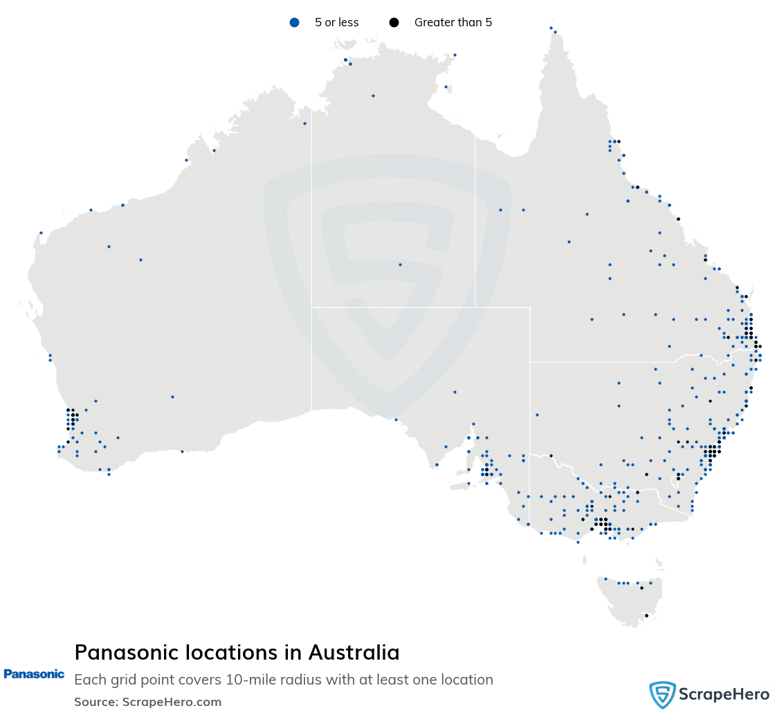 Map of Panasonic retail stores in Australia