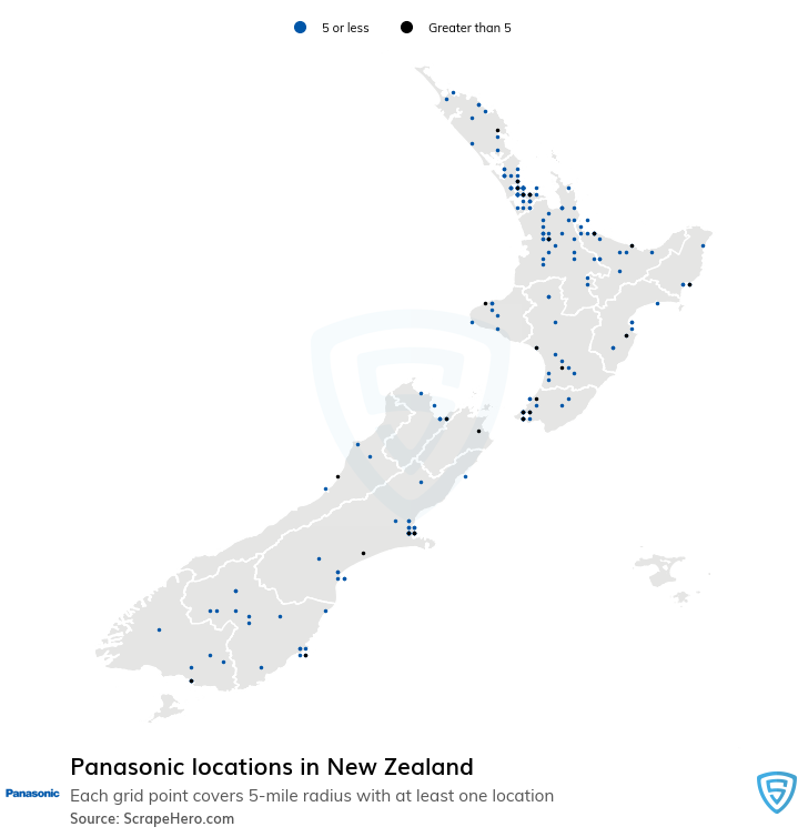 Map of Panasonic stores in New Zealand