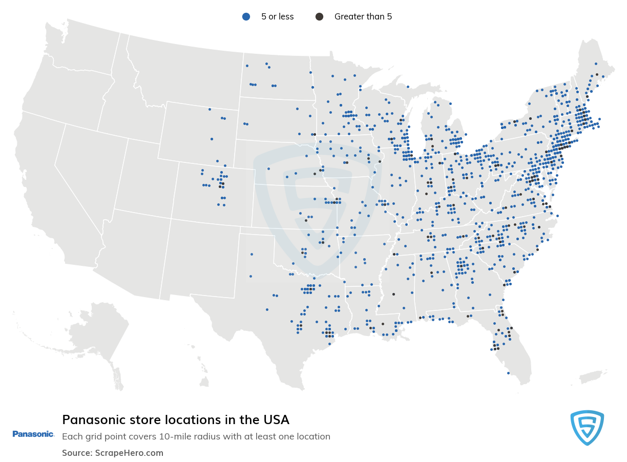Map of Panasonic locations in the United States