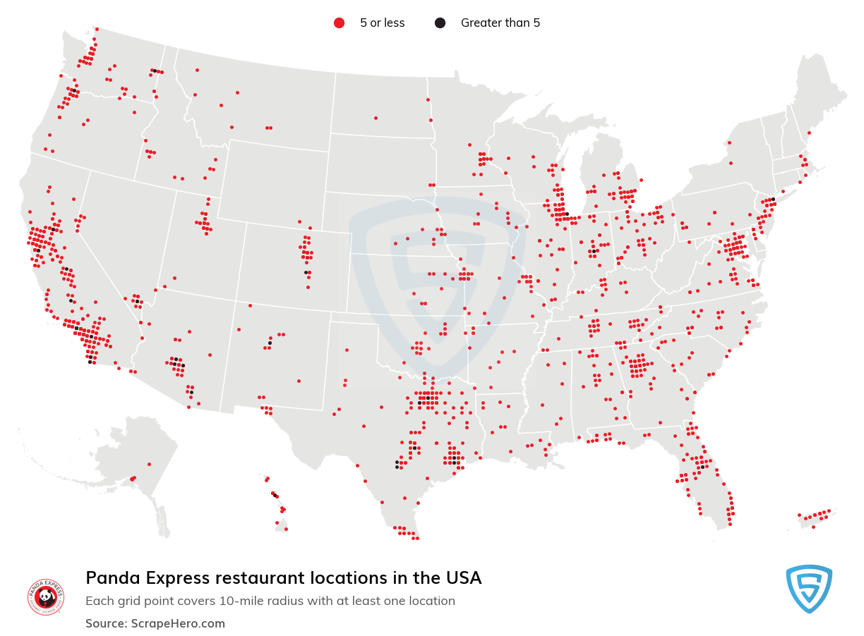 Map of Panda Express locations in the United States in 2022