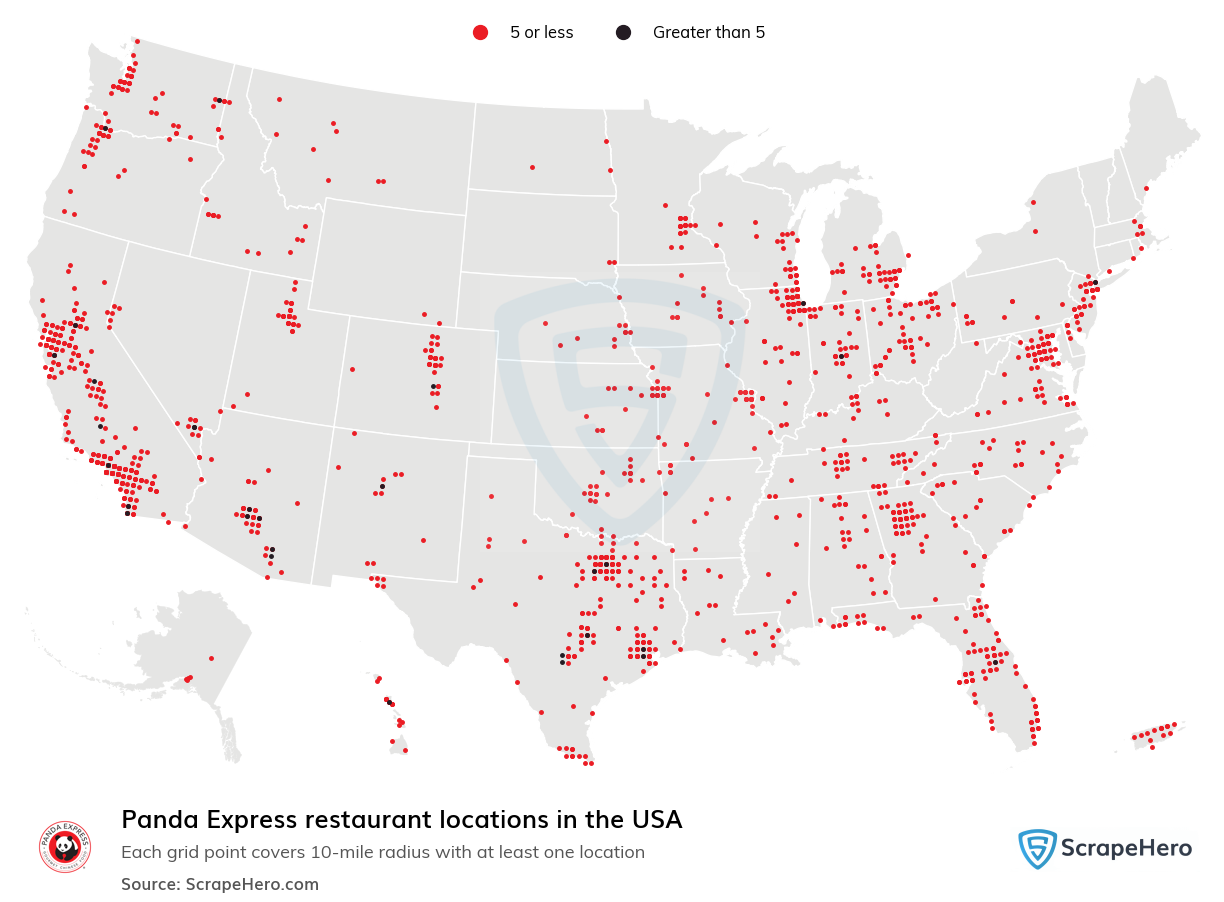 Map of Panda Express restaurants in the United States