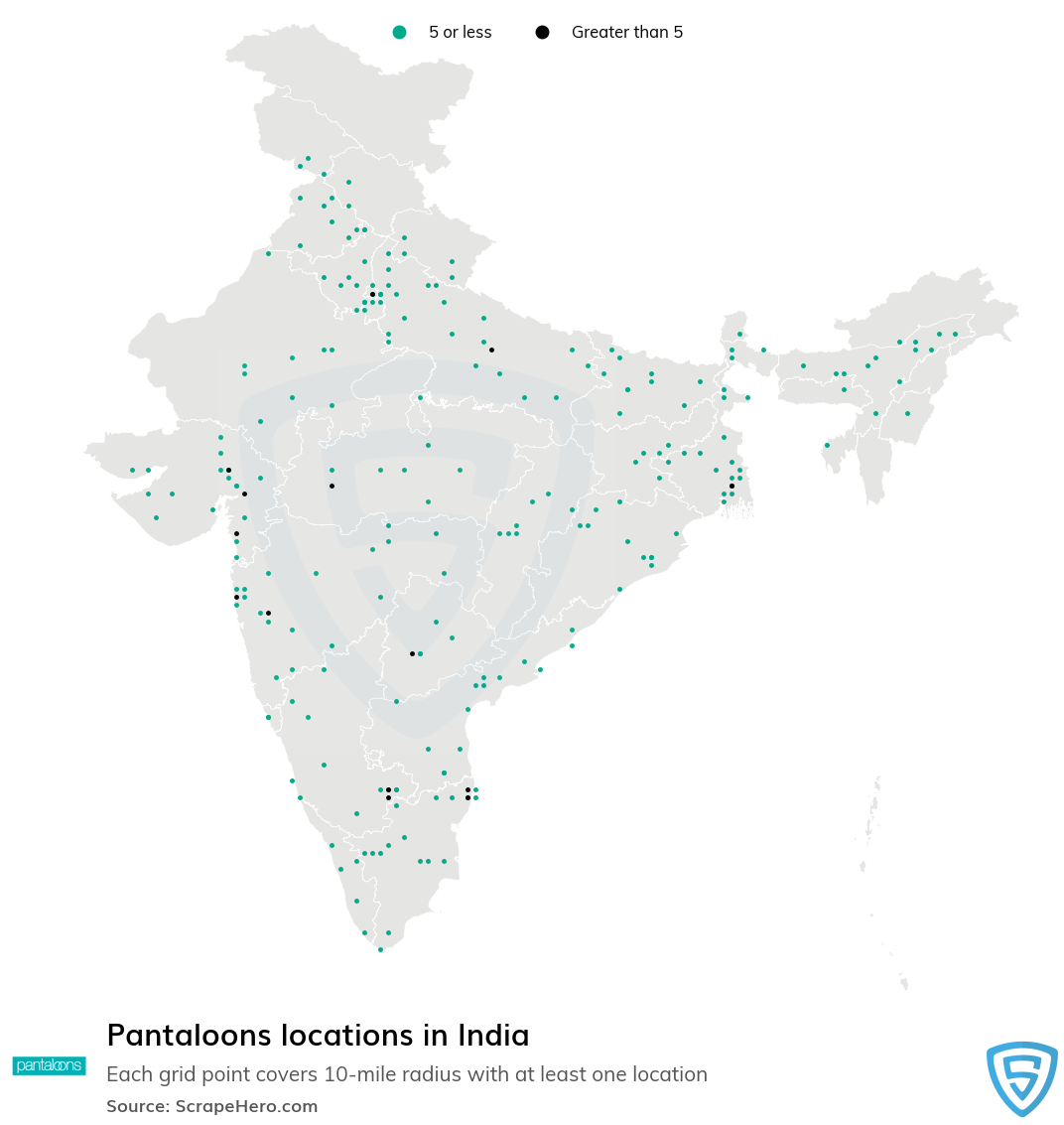 Map of Pantaloons stores in India