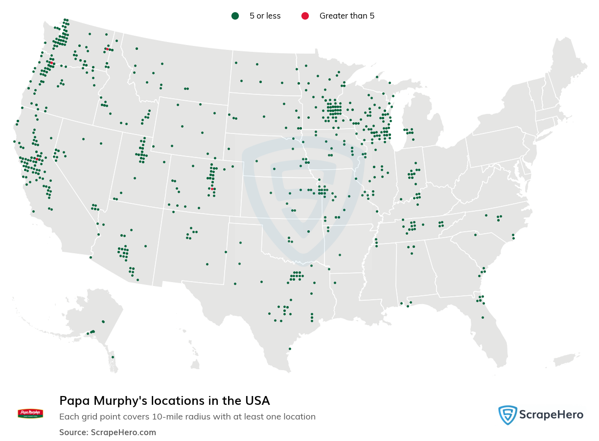 Map of Papa Murphys locations in the United States