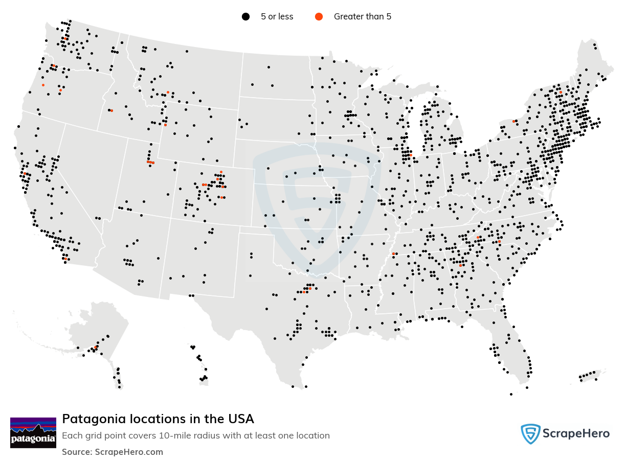 Map of Patagonia locations in the United States