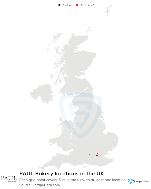 Map of Paul locations in the United Kingdom