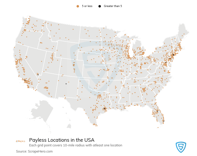 Map of  locations in the United States in 2023