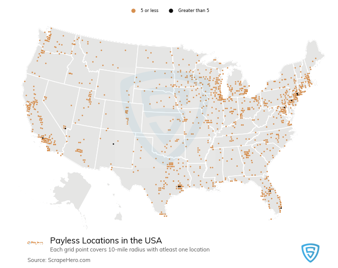 Map of  locations in the United States in 2024