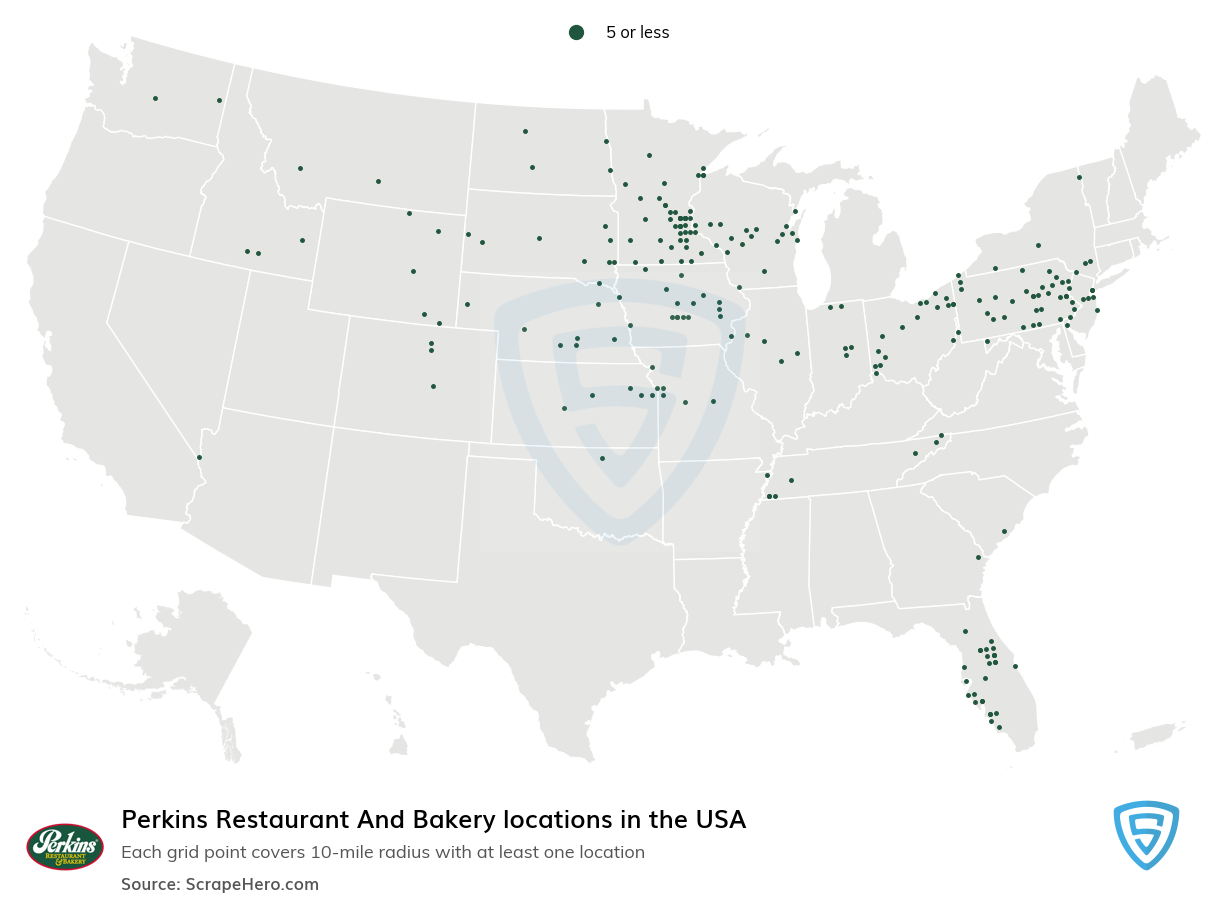 Map of Perkins Restaurant And Bakery locations in the United States