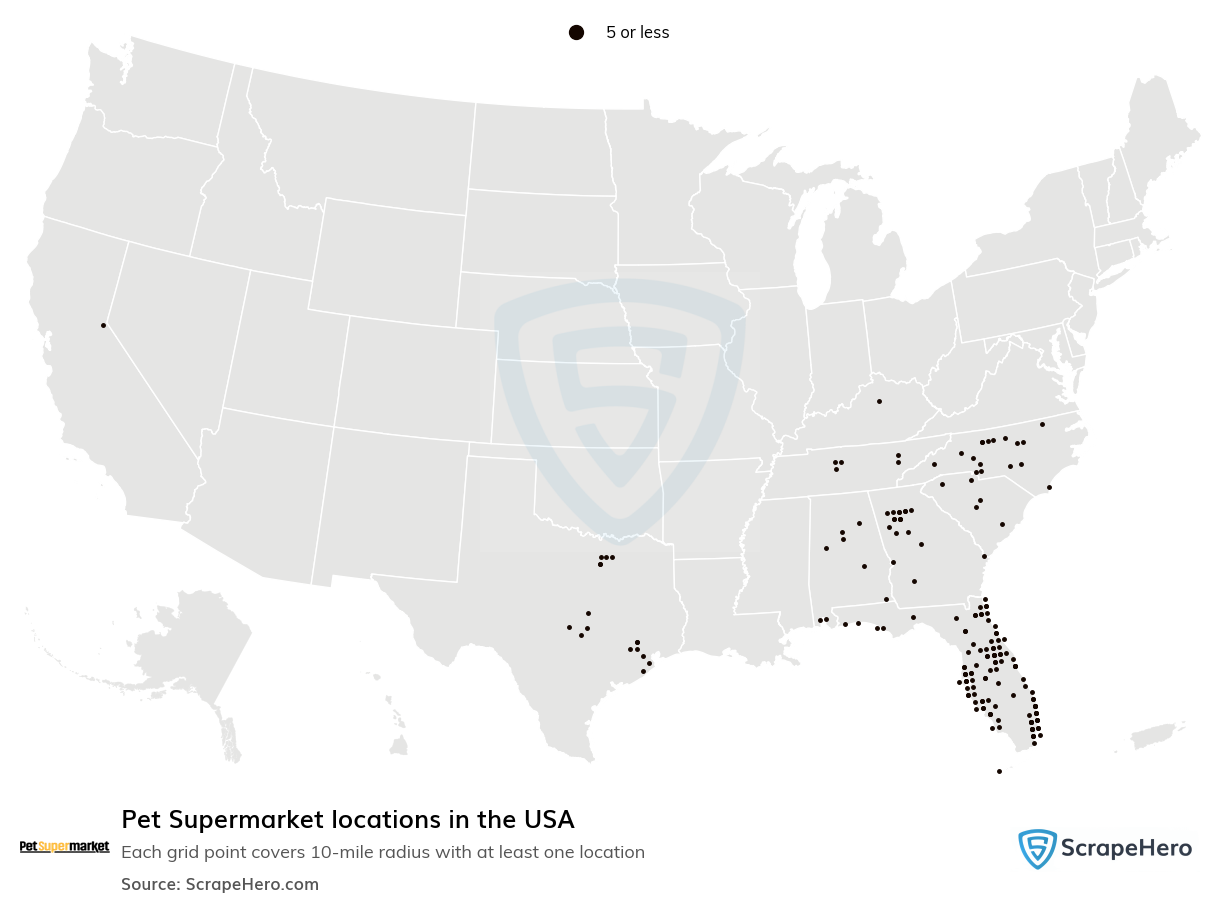 Map of Pet Supermarket locations in the United States