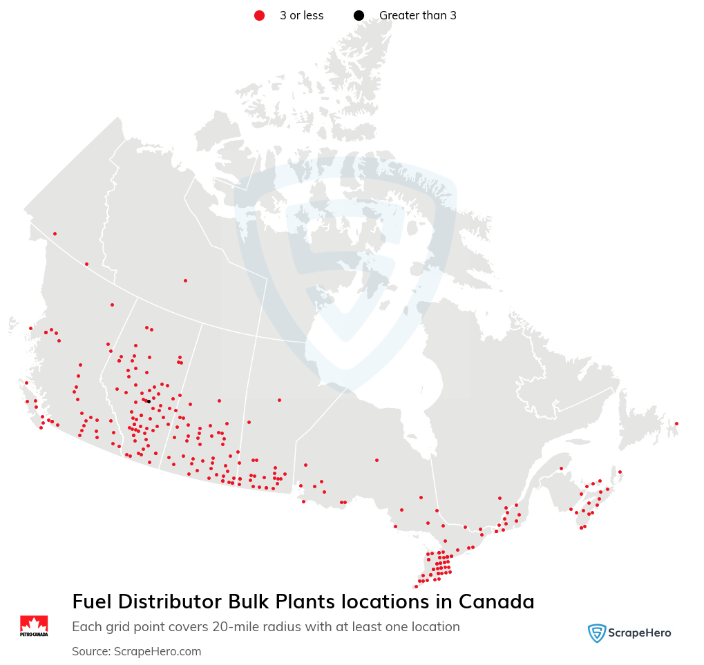 Map of Petro-Canada Fuel Distributor Bulk Plants locations in Canada