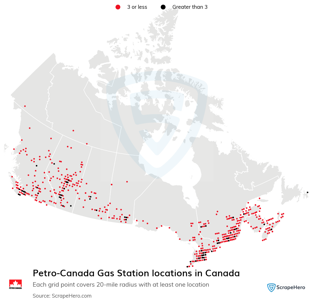 Map of Petro-Canada Gas Station locations in Canada