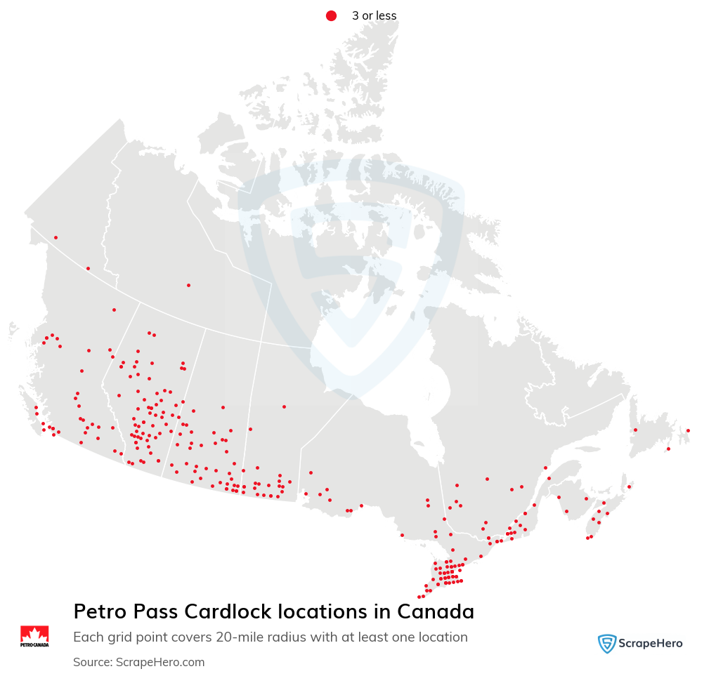 Map of Petro-Canada Petro Pass Cardlock locations in Canada