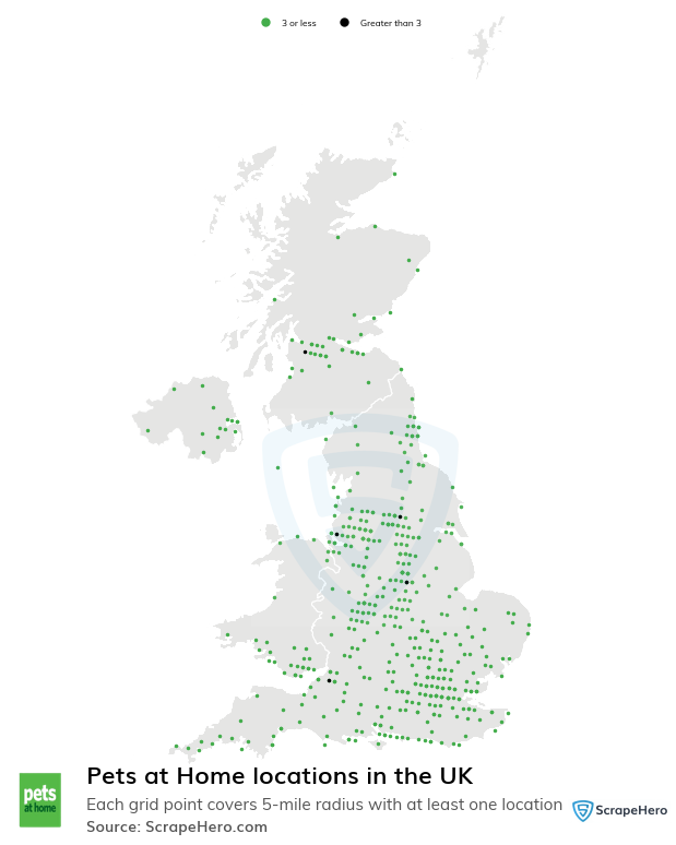 Map of Pets at Home pet stores in the United Kingdom
