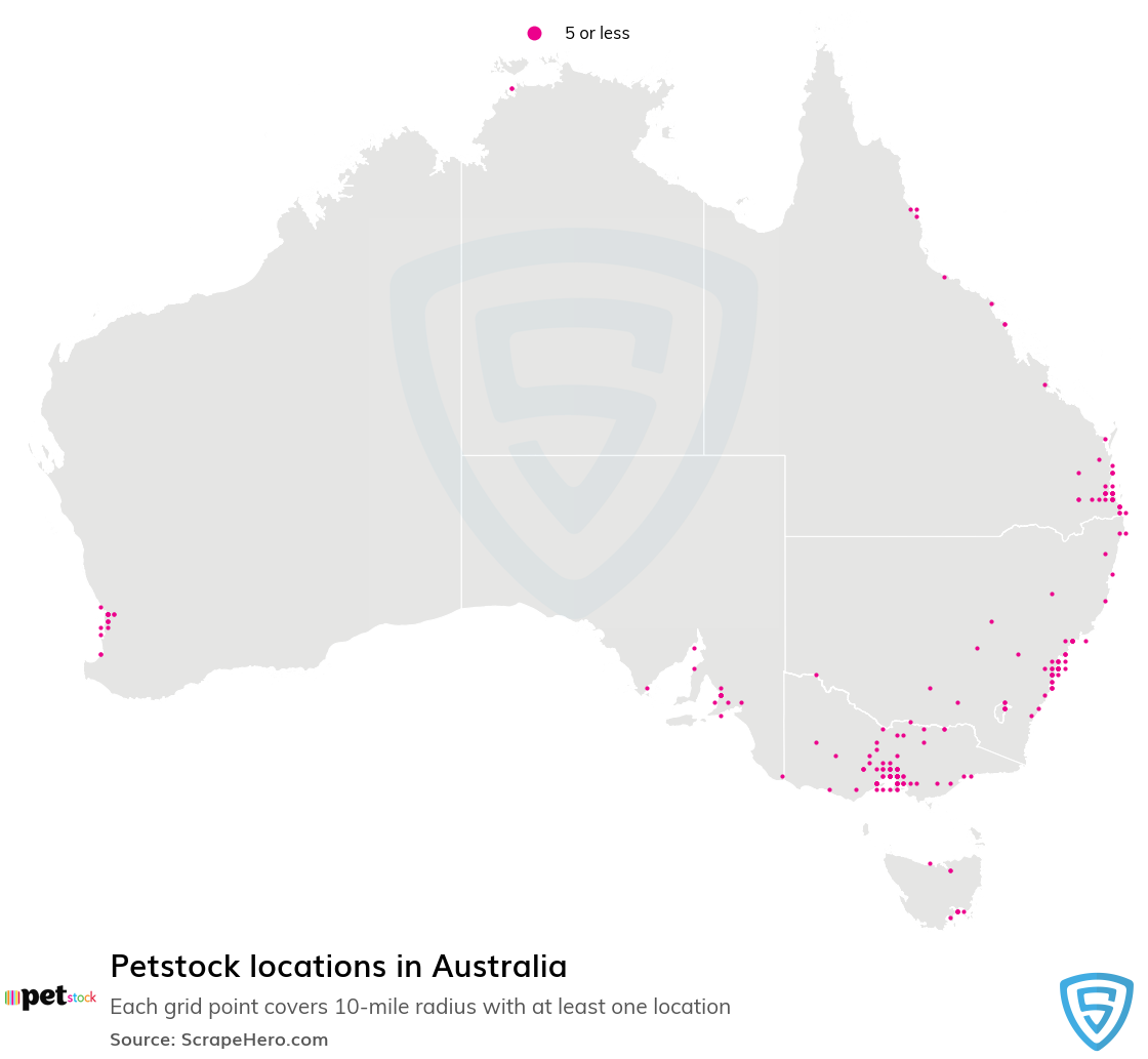 Map of Petstock stores in Australia