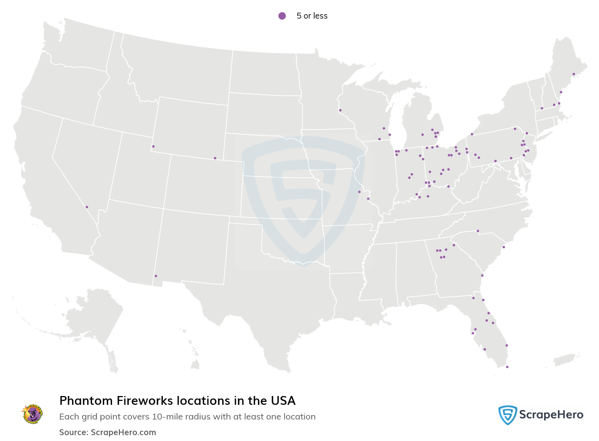 Map of Phantom Fireworks locations in the United States