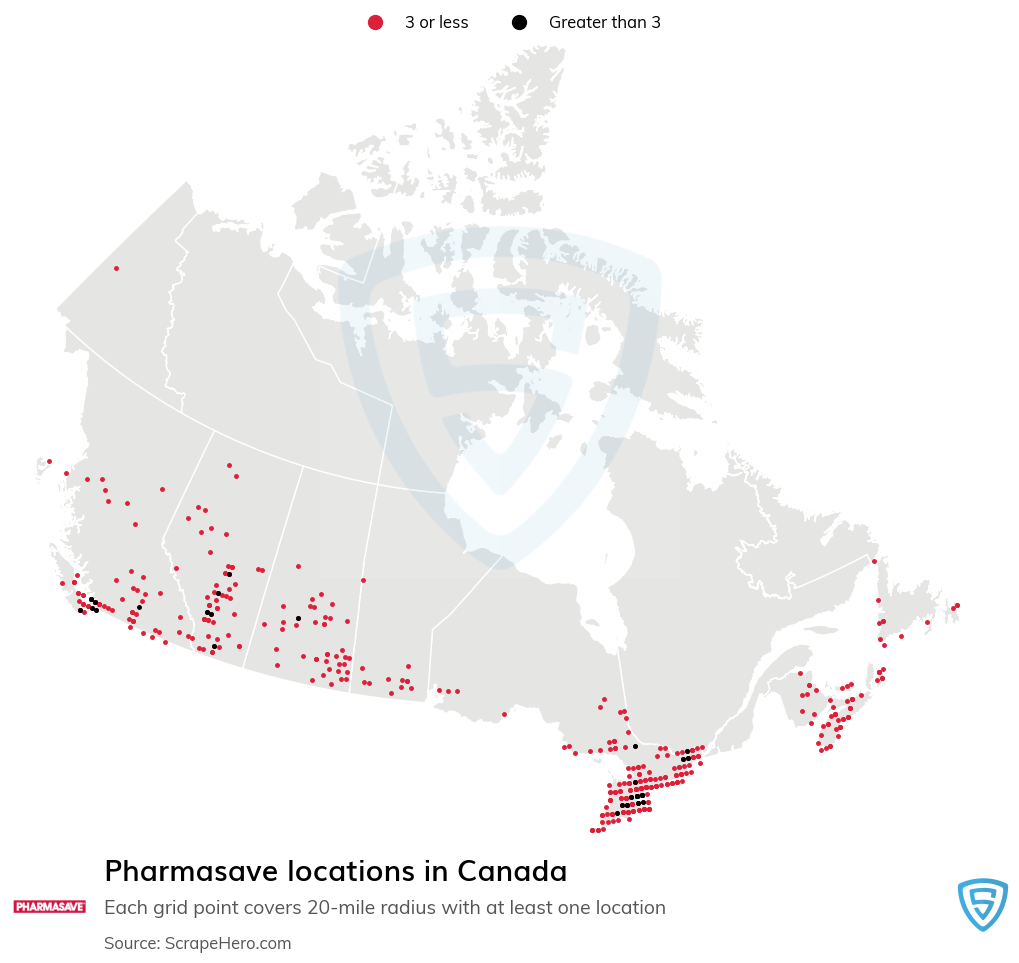 Map of Pharmasave pharmacies in Canada
