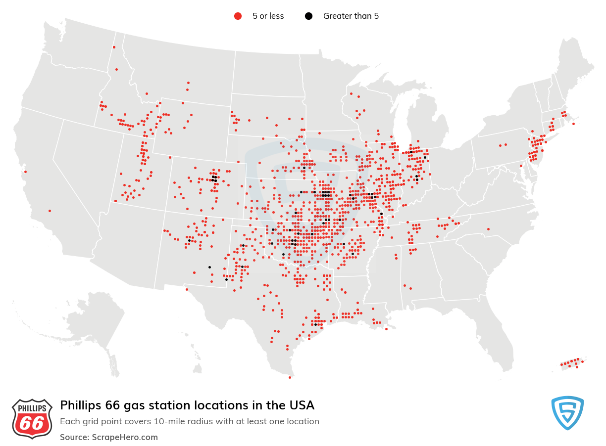 Map of Phillips 66 gas stations in the United States